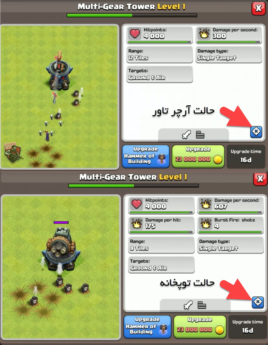 حالت های مختلف برج چند منظوره